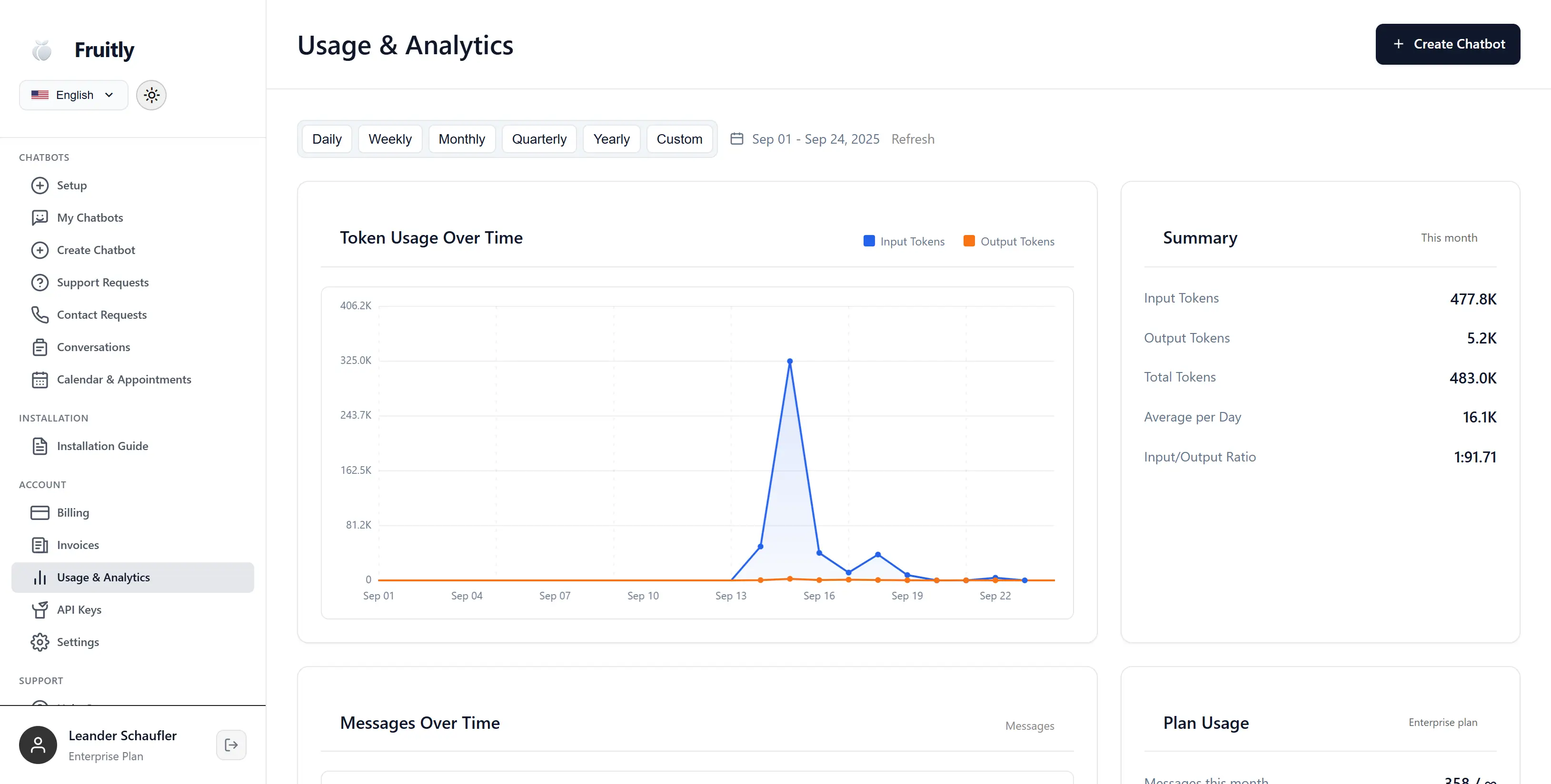 Usage analytics and costs screenshot